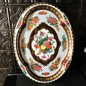 Vintage 70s Daher England Decorated Metal Ware large floral tin tray plate